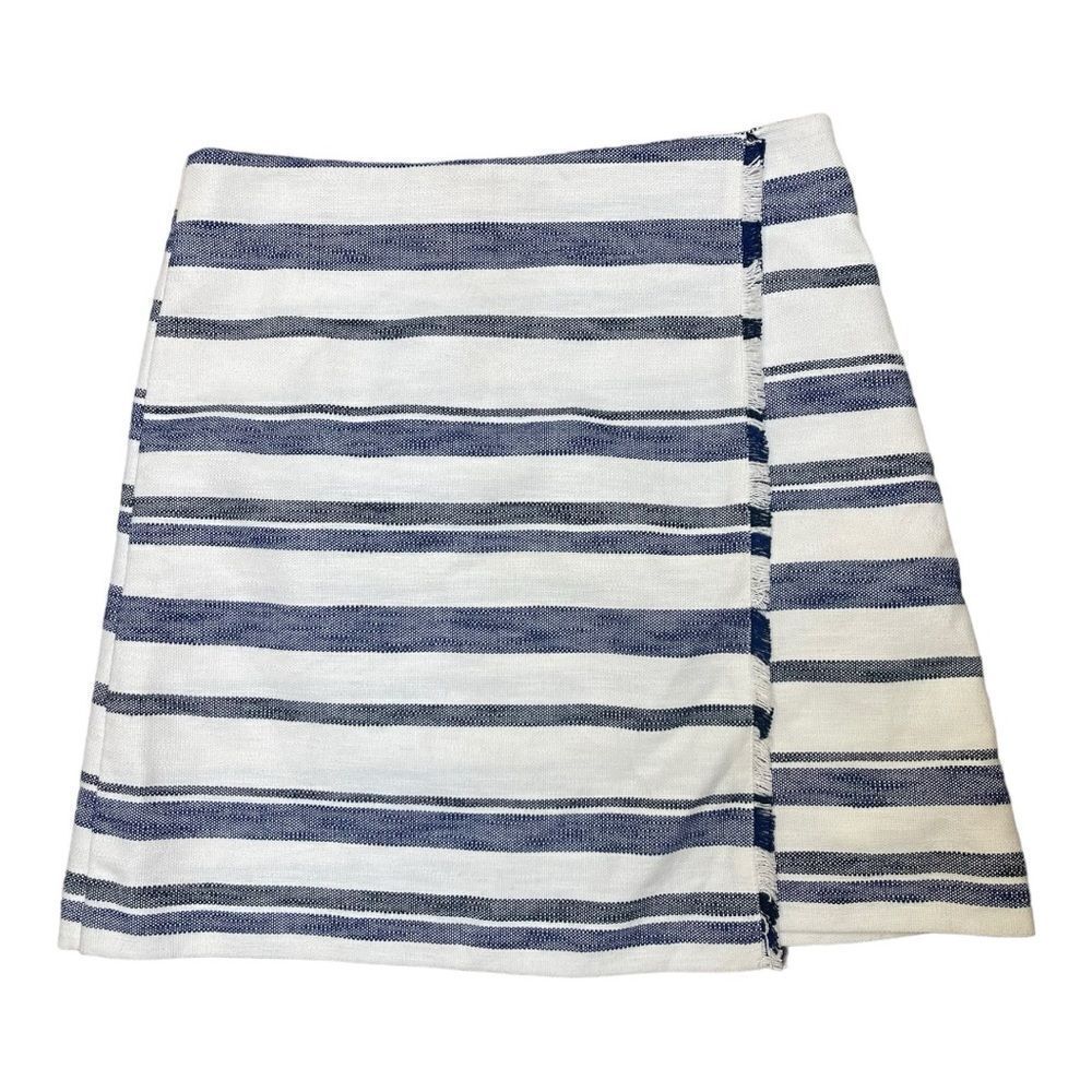 LOFT Blue White Striped Faux Wrap Skirt Womens Size 8 NWT Preppy Summer